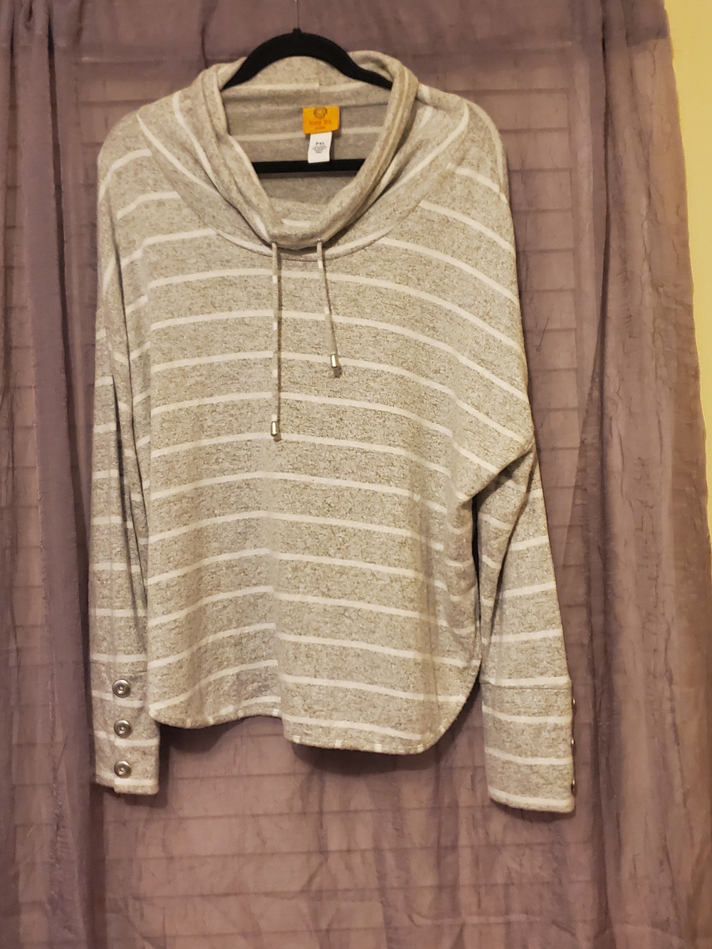 Ruby Rd. Gray & White Striped Cowl Neck Sweater